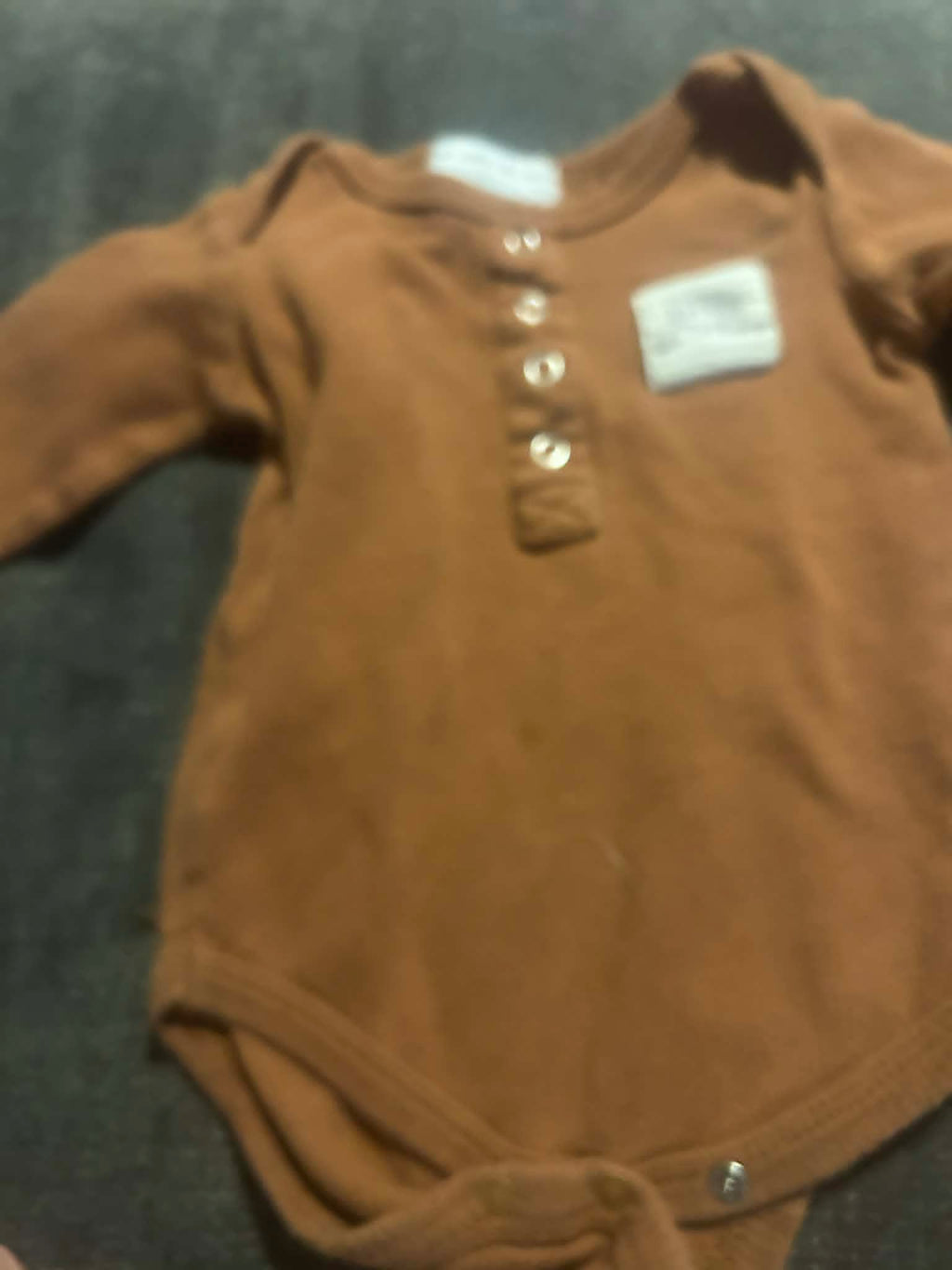 Brown Ribbed Henley Baby Long Sleeve Onesie (Gently Used)