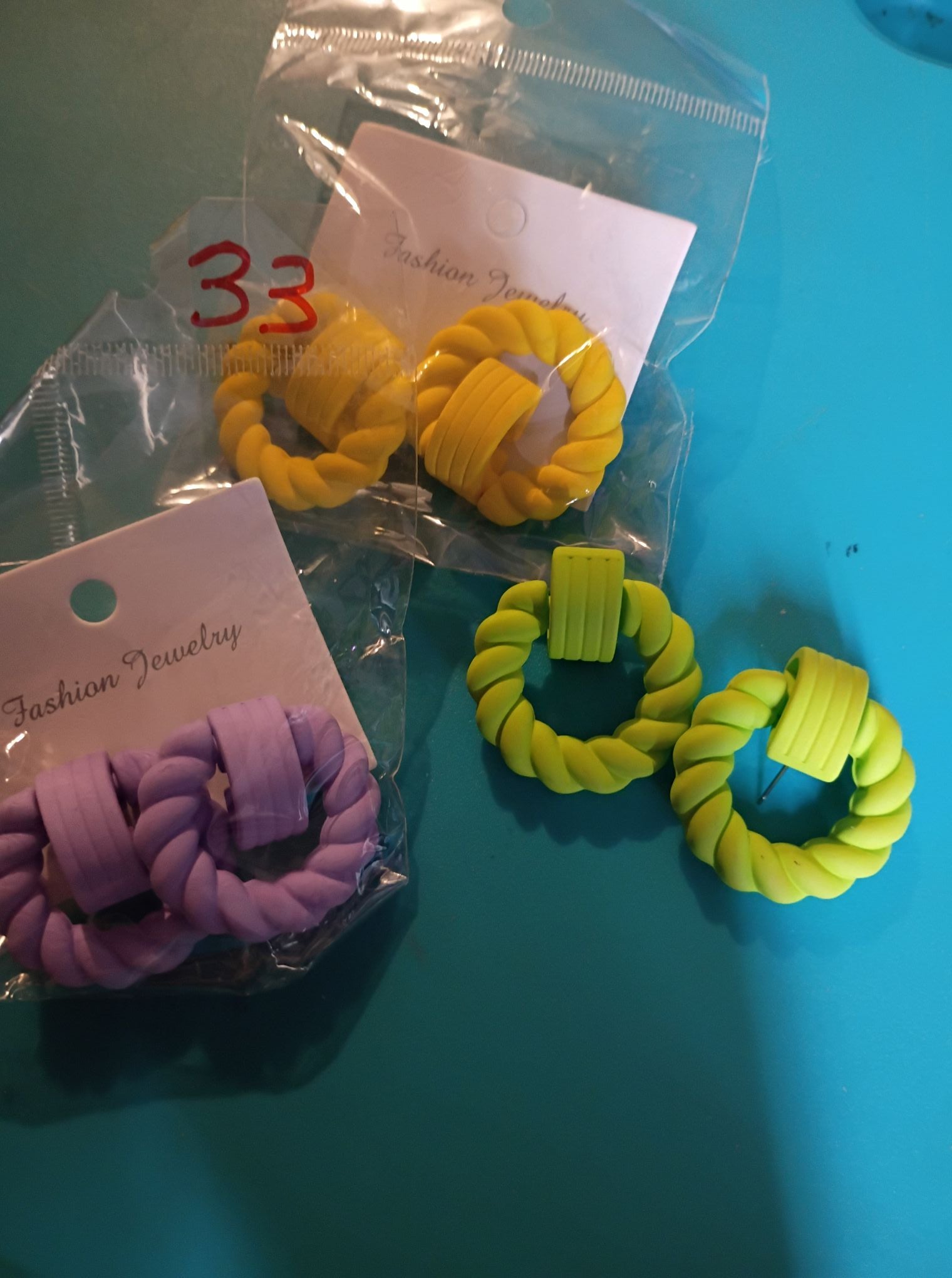 3-Pair Colorful Twisted Hoop Earrings Set