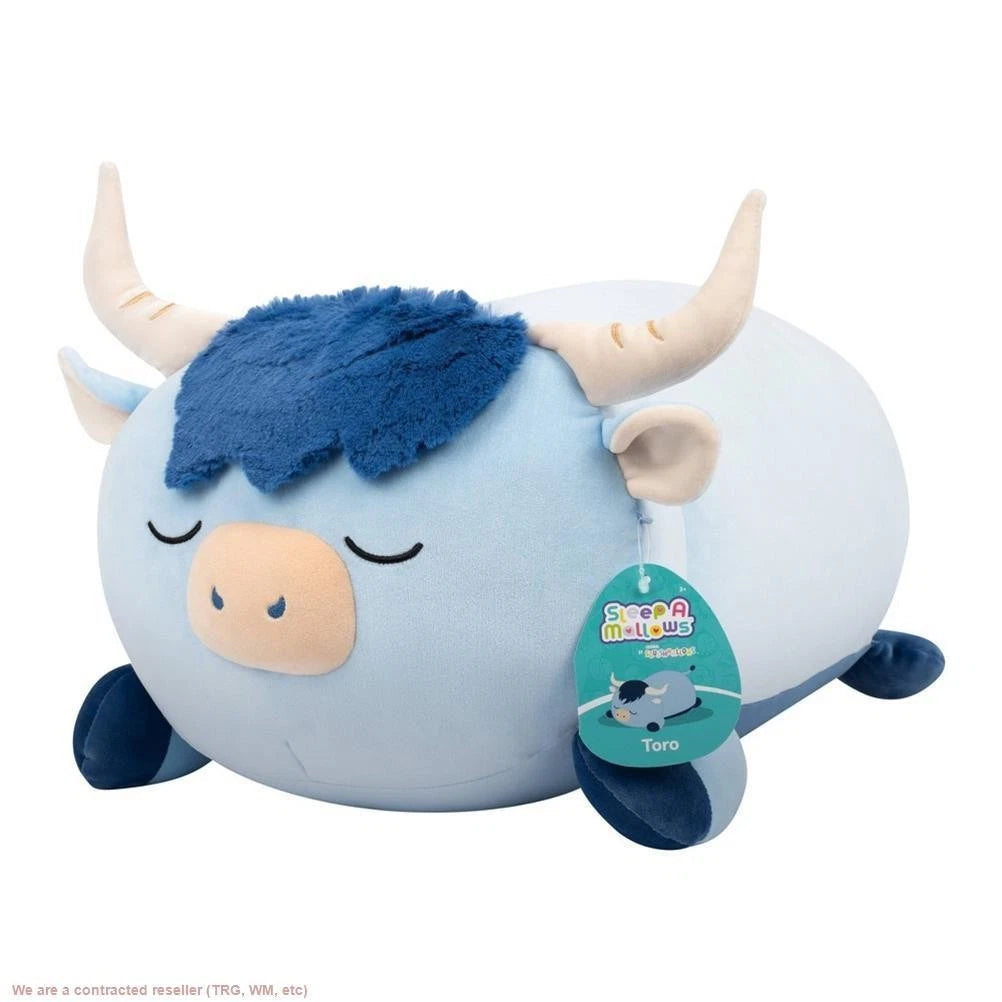 Squishmallows 18" Jumbo Toro Blue Highland Cow Fuzzy Belly Sleepamallow