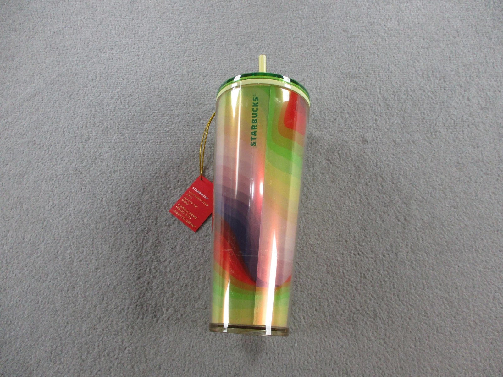 Starbucks Cold Cup Tumbler 24oz Rainbow Gradient Green Lid Straw New Tag