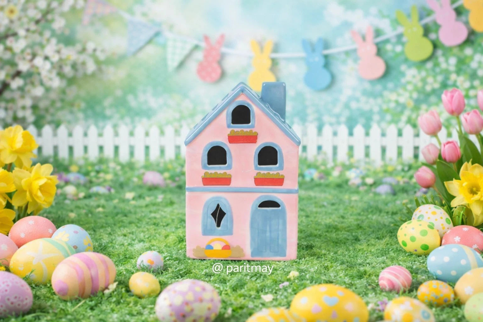 Target Bullseye's Easter 2026 Light Up Village Ceramic House Pink/Blue (NWT)