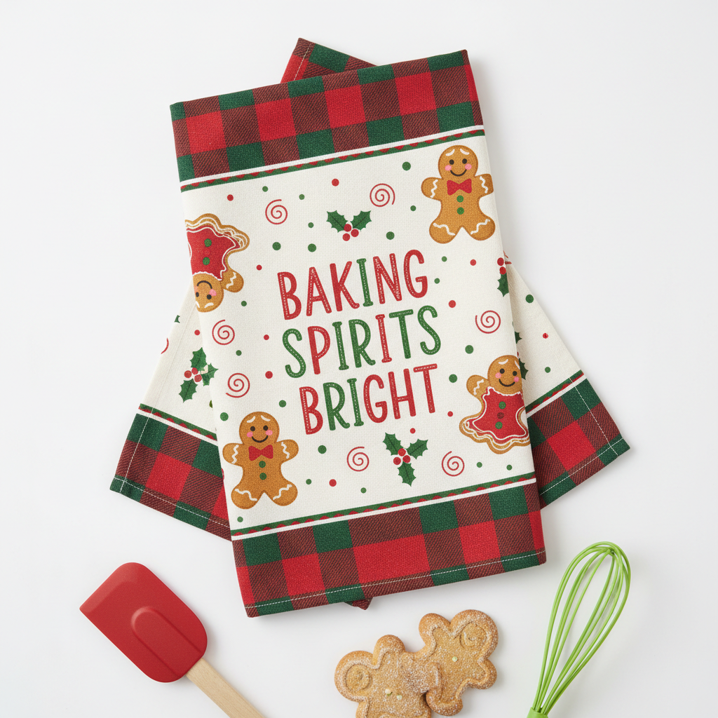 Holiday Baking Spirits Bright Gingerbread Kitchen Towel