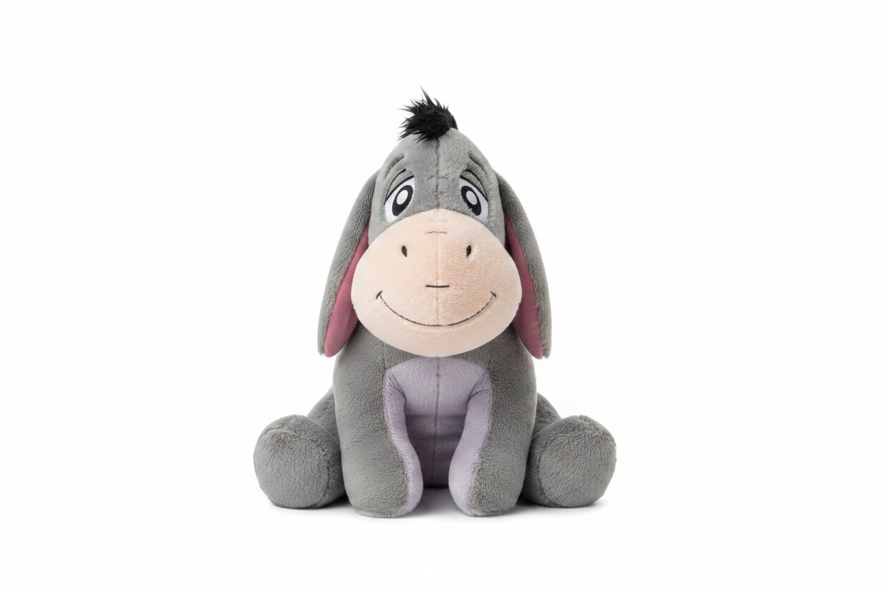 Large Eeyore stuffed plush toy on white background