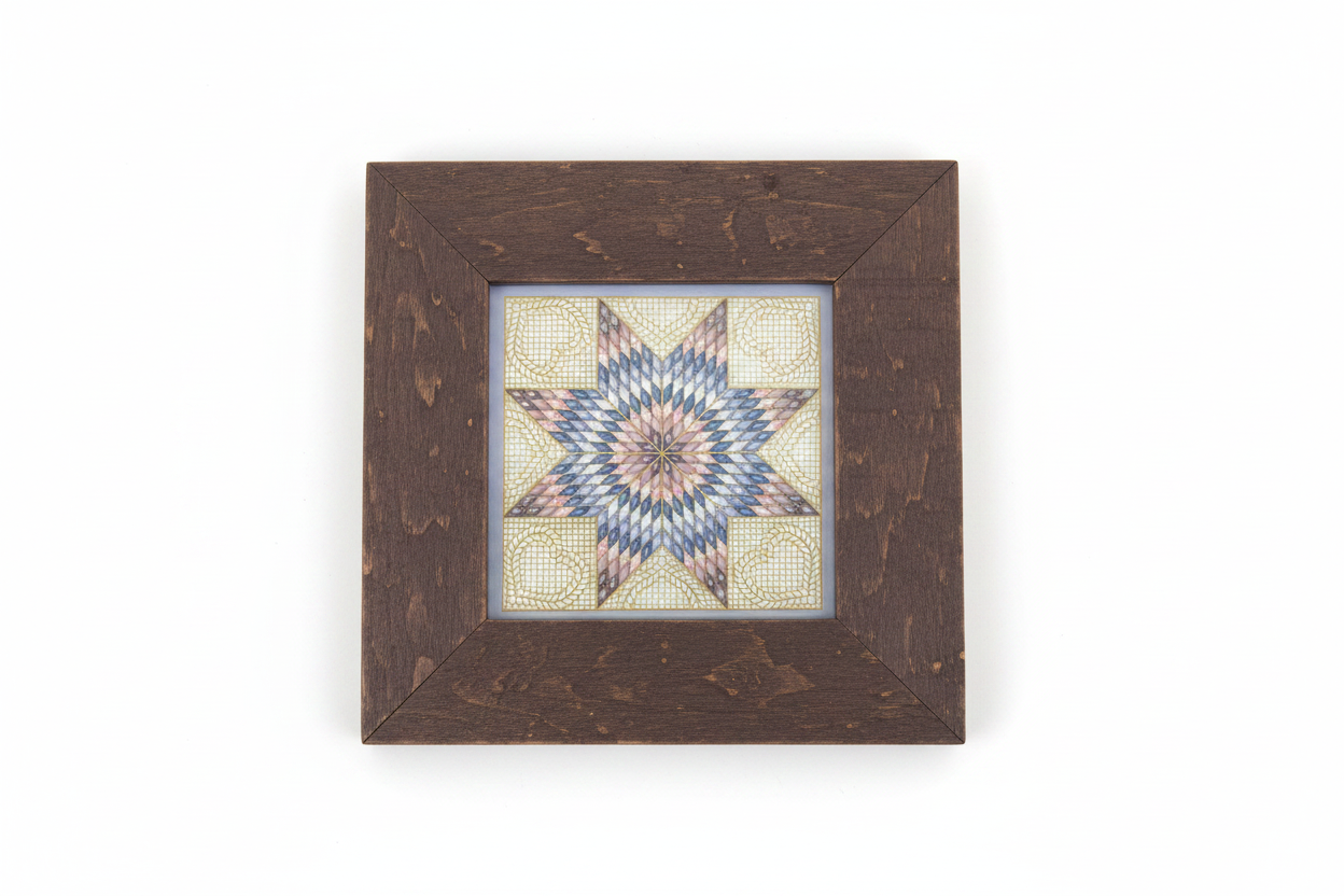 Framed mini quilt print picture on white background