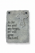 Scripture plaque with ornate cross on clean white background