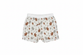 White baby shorts with elephant and palm tree print on white background