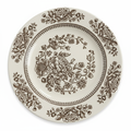 Vintage brown transferware ceramic plate with peony floral design, white background