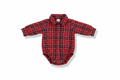 Red plaid flannel baby shirt onesie on white background