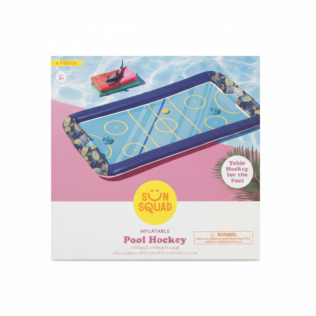 Sun Squad Inflatable Pool Hockey 4-piece game set on white background