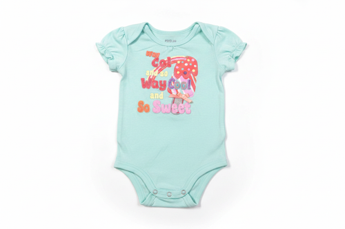 Baby girl light blue ice cream bodysuit with Way Cool and So Sweet slogan on white background