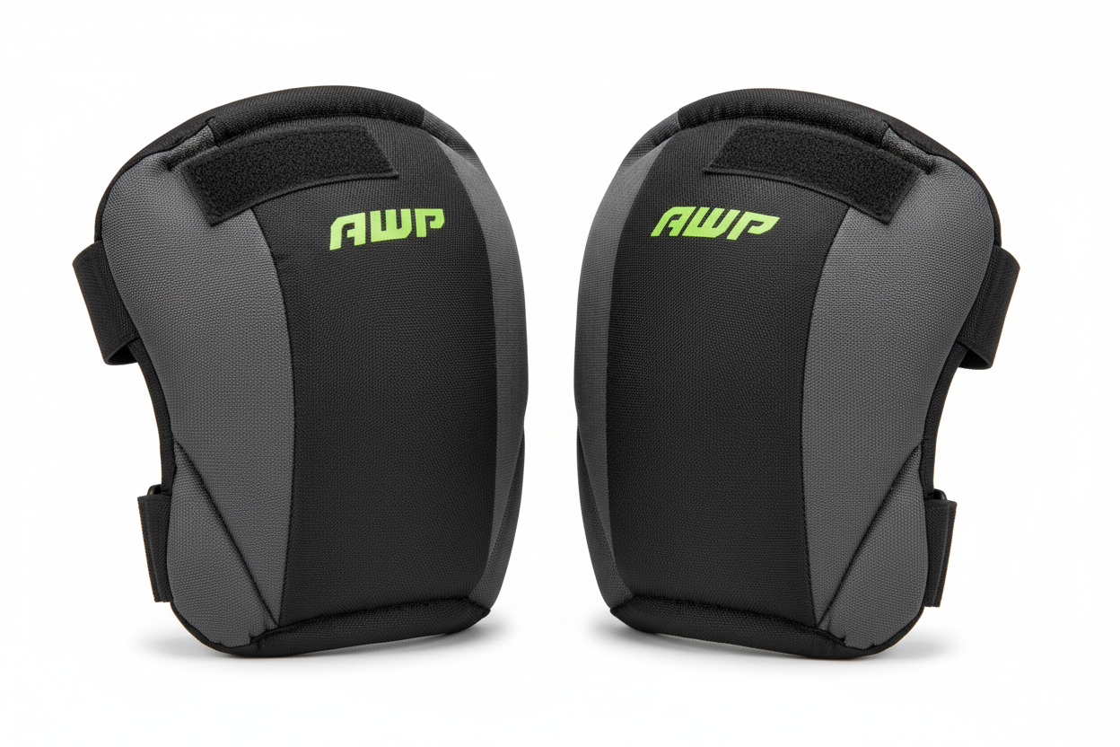 AWP black and gray professional knee pads on white background