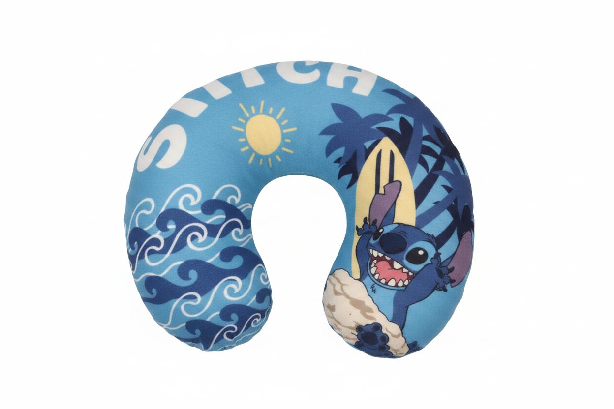 Disney Stitch travel neck pillow on white background