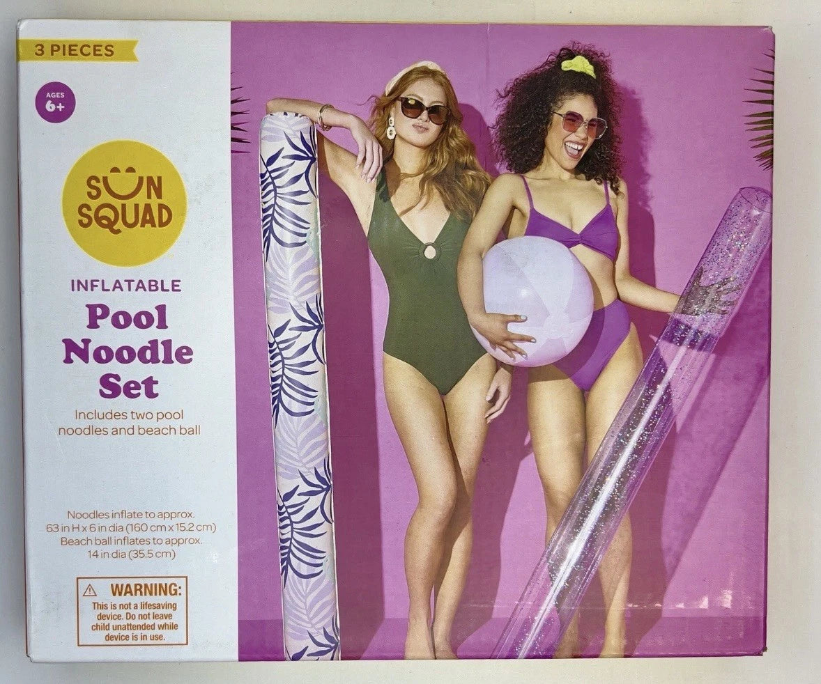 Sun Squad Inflatable Pool Noodle Set Brand New In Box With Beach Ball