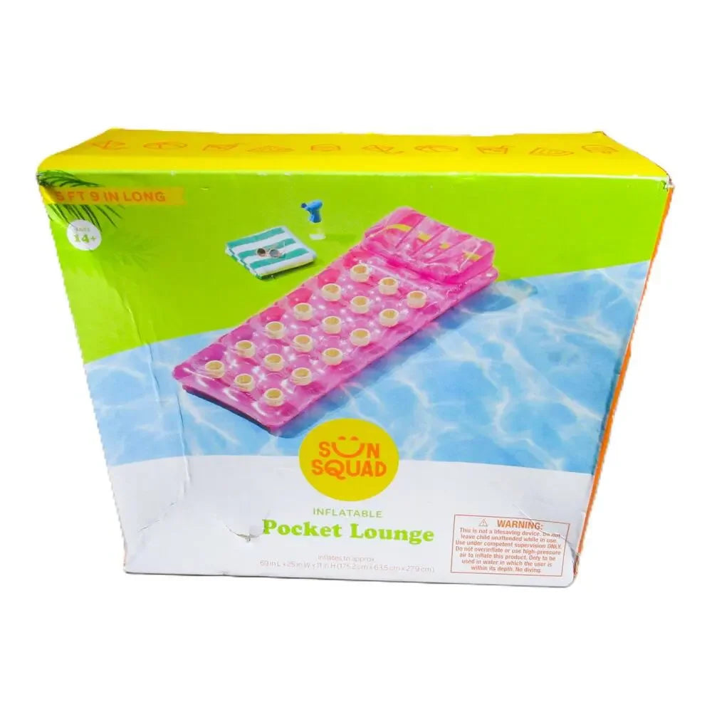 Sun Squad Inflatable Pocket Lounge Pool Float - Pink, 6 ft