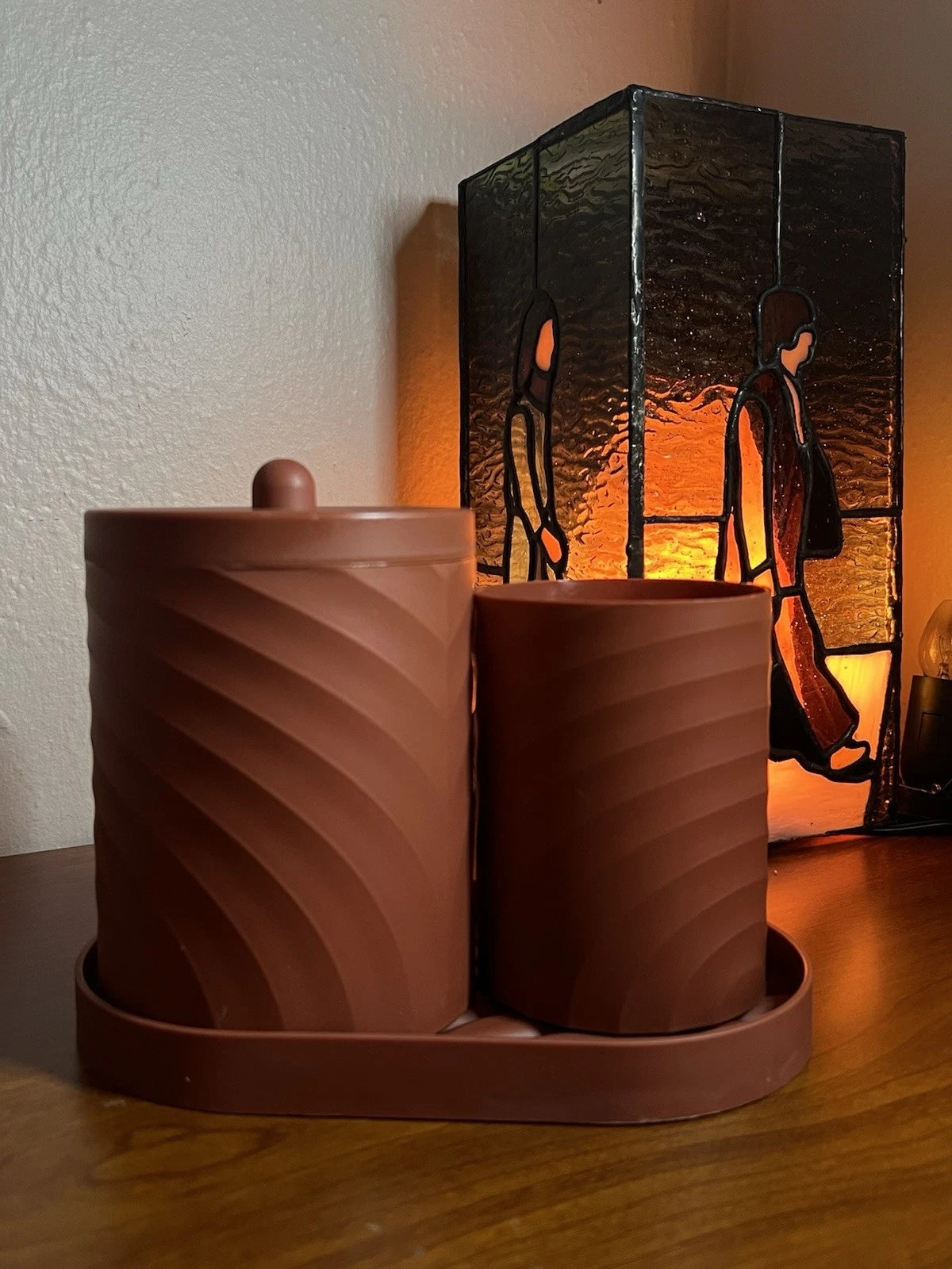 Terracotta Wave Texture Desk Organizer Set with Tray
