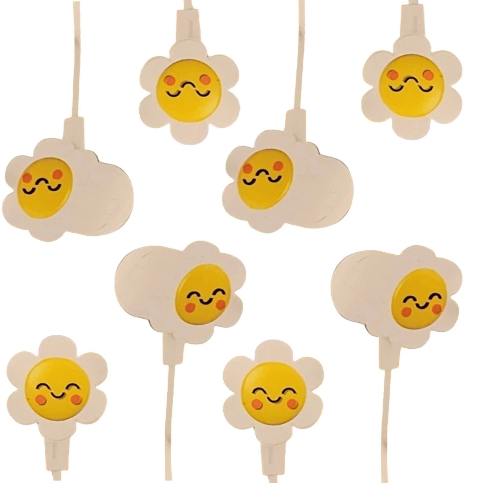 GEMS "Flower Smiles Daisy" Novelty Wired Earbuds for Kids – White/Yellow (4-Pack)